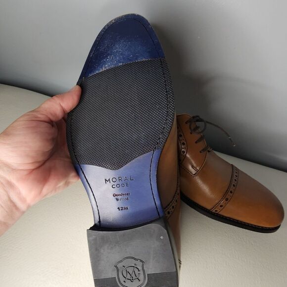 Moral Code Shoes Mens 12 Oak Brown Leather Newton Cap Toe Dress Casual Derby - Picture 4 of 5